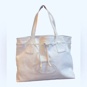 Tod'S Tote Bag  Leather white Logo Embossed